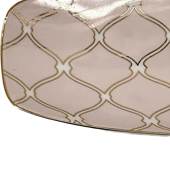 Rosanna Trellis Pale Pink Gold Printed Rectangle Footed Tray In Gift Box - Picture 2 of 7